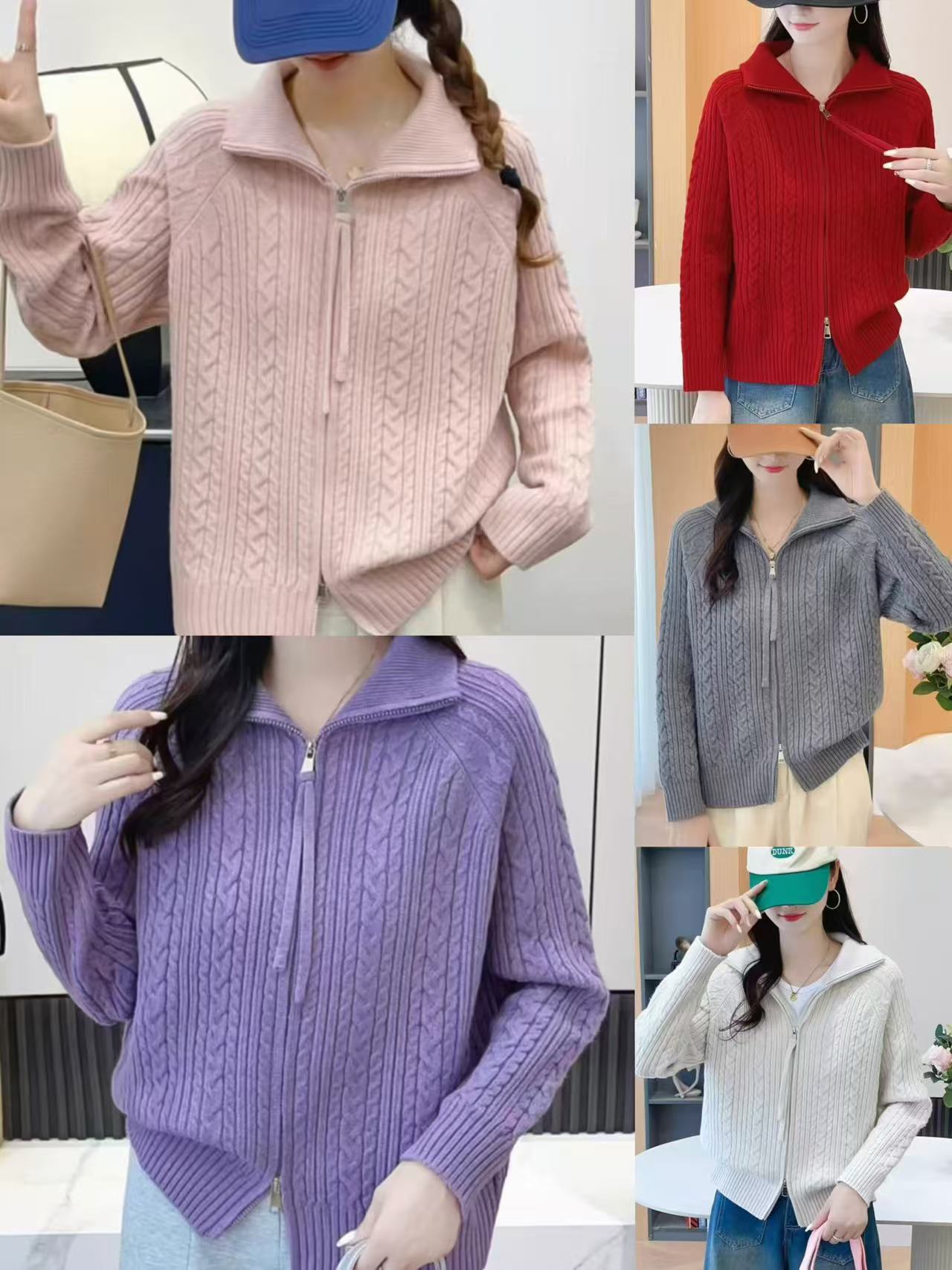 720款麻花双拉链开衫毛衣-X