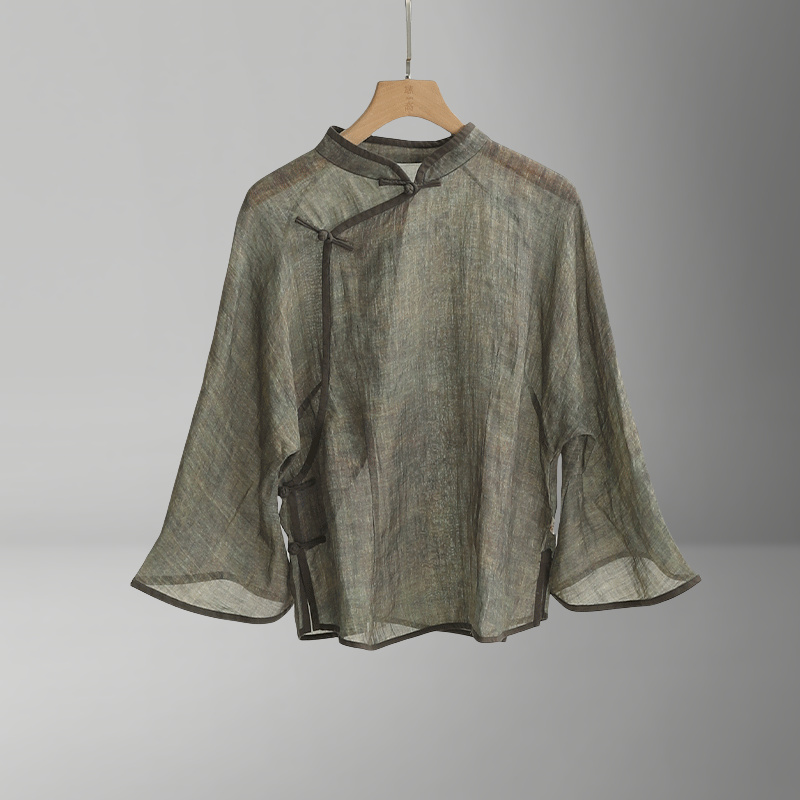 【SUYI原创高定】复古斜襟重工七彩植物染苎麻衬衫