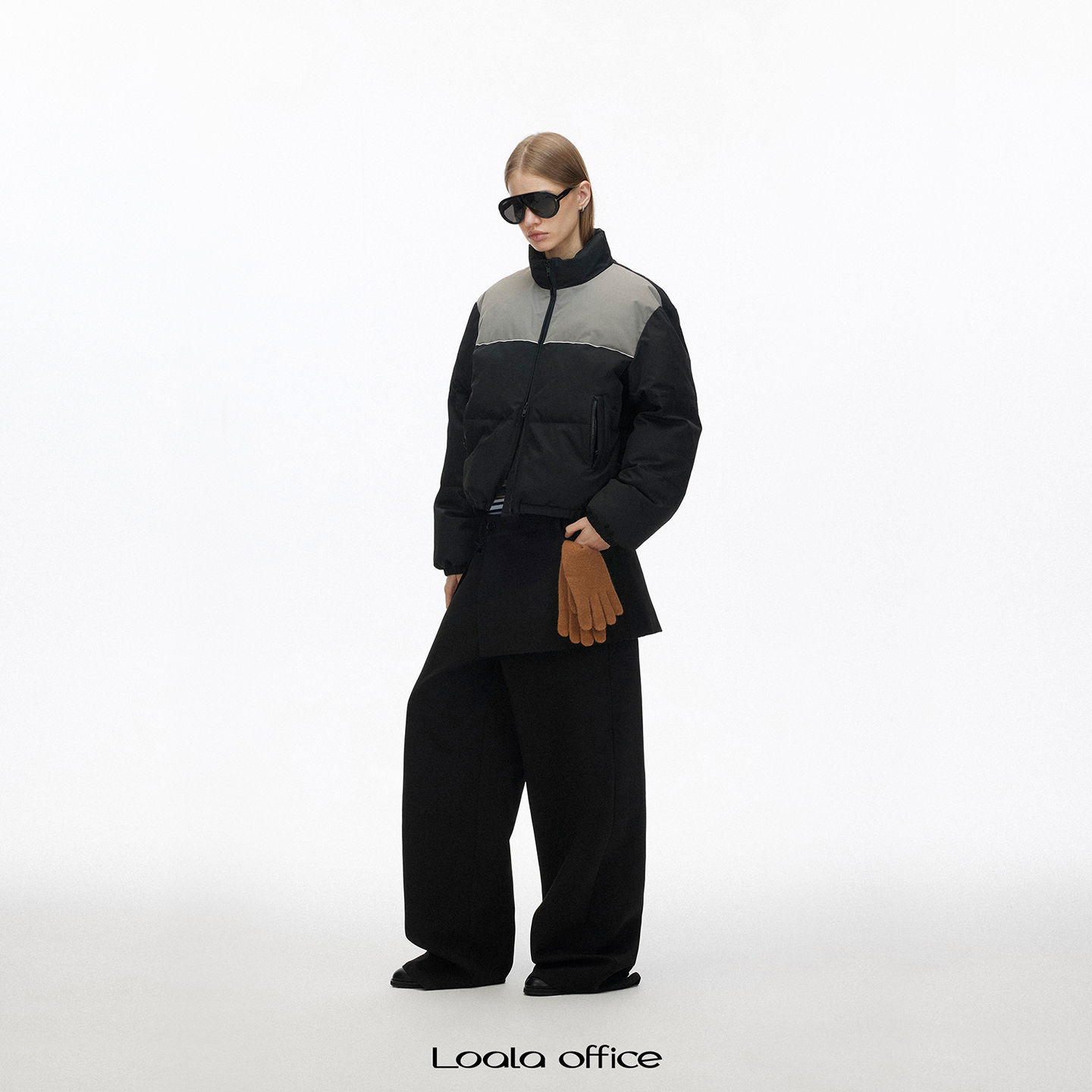 LOALA OFFICE复古拼接撞色短款立领空气感加厚棉服