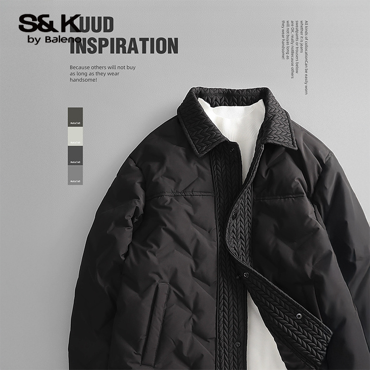 班尼路S&K冬装保暖外套男士翻领高级感羽绒服男麦穗纹理单排扣上