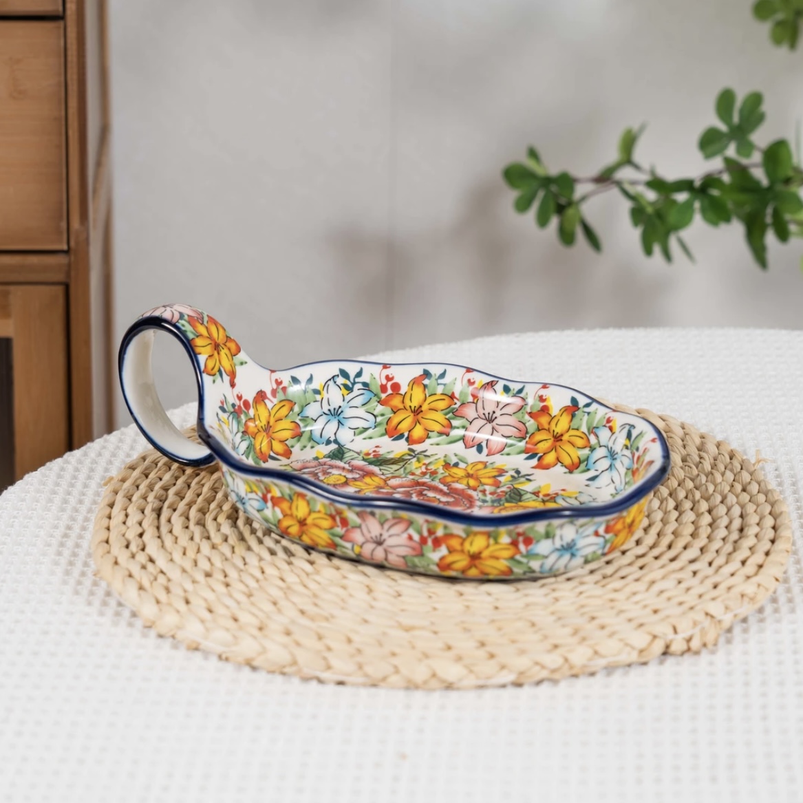 【美森专属】手绘出水芙蓉-10英寸曲把盘