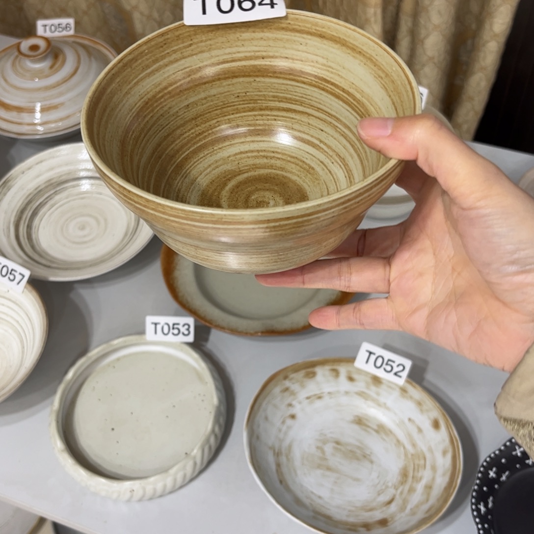 瓷景德镇粗陶复古盘碗，2