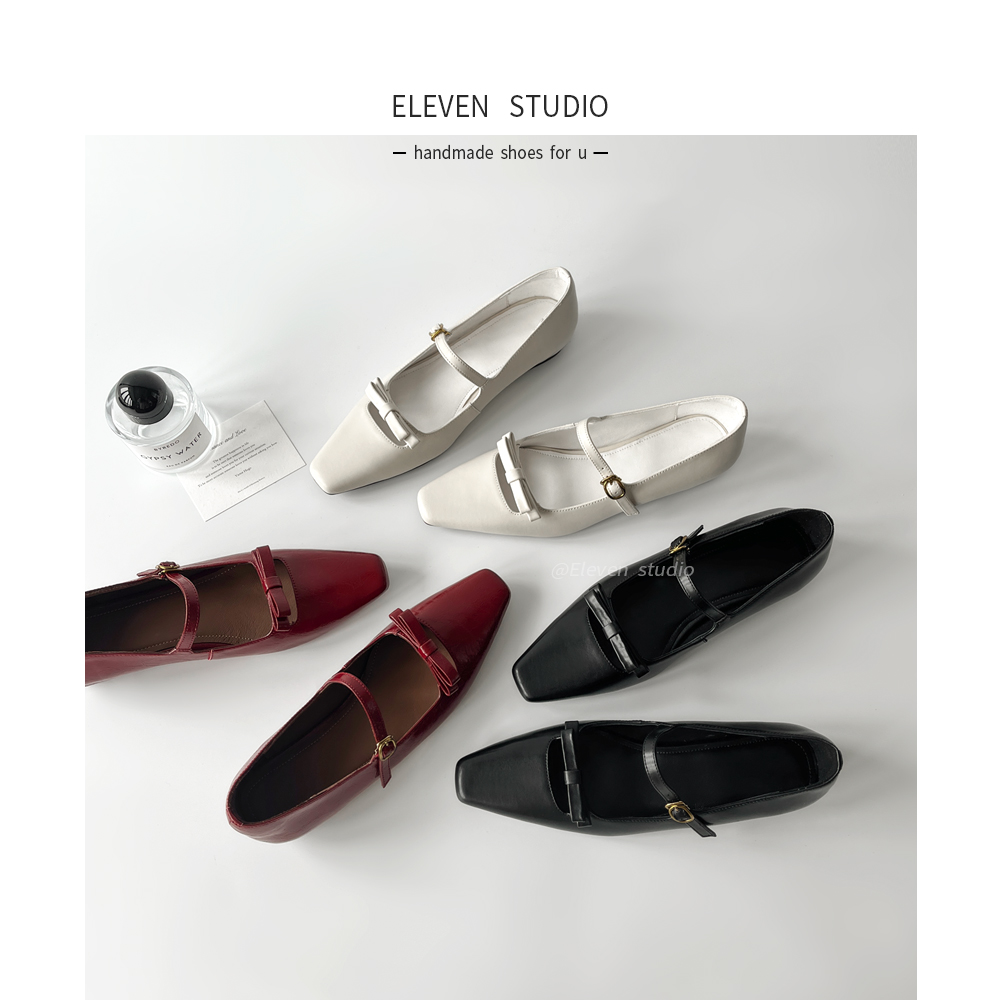 【Elevenshoes】3CM 法式蝴蝶结一字带高级晚晚鞋女鞋/调性