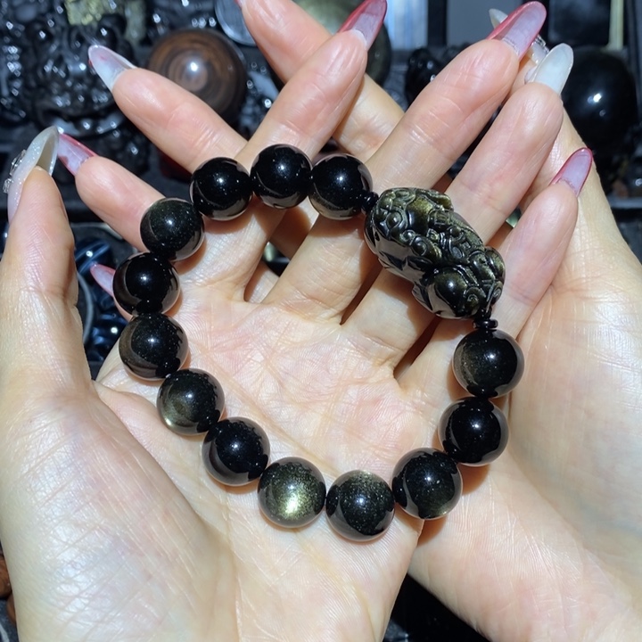 黑曜岩手链未镶嵌佛****械