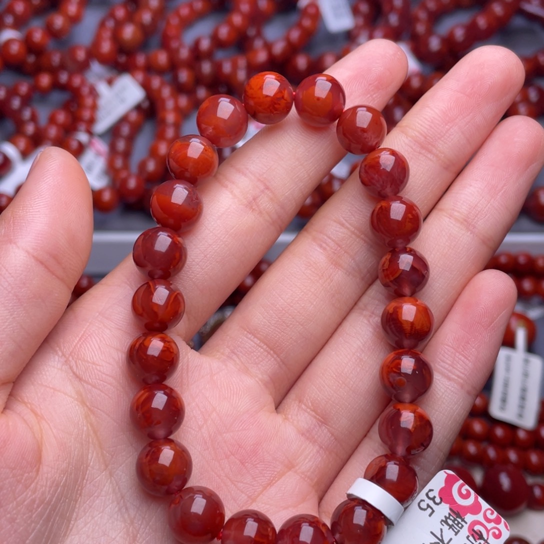 南红玛瑙未镶嵌其他9mm精品瓦西牛血红火焰圆珠手串