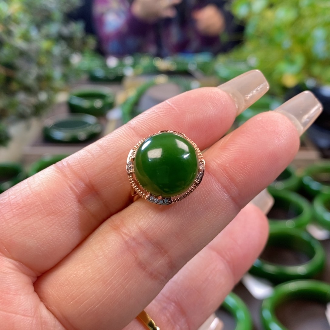 和田玉（碧玉）戒指银S925镶嵌