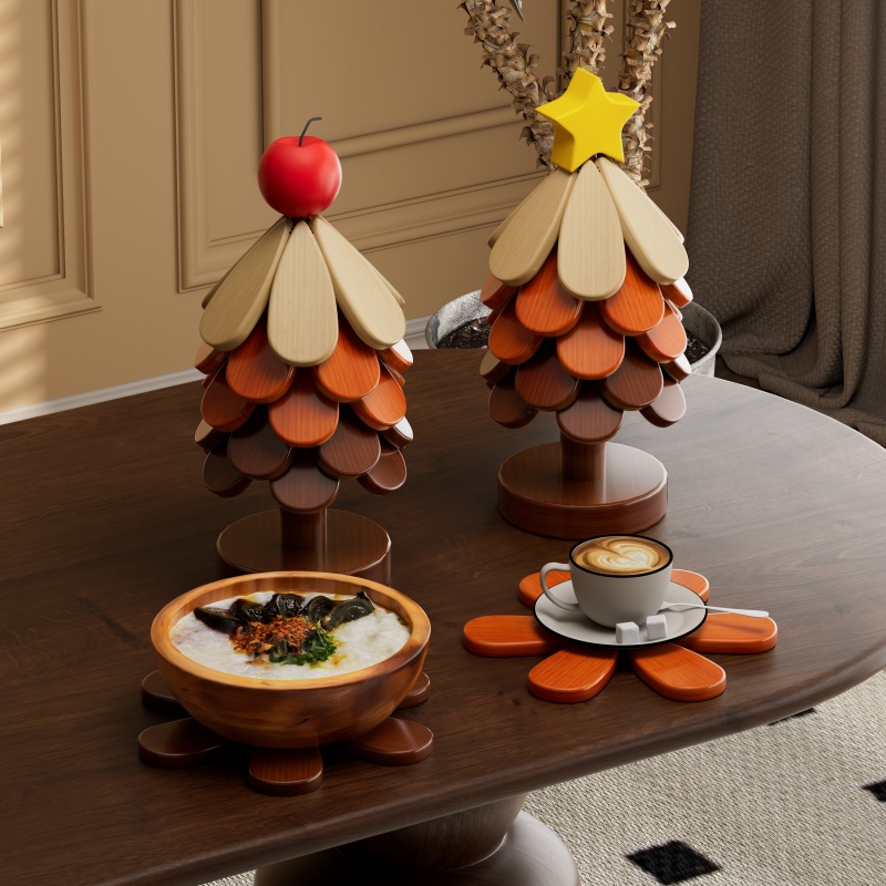 圣诞树一棵树状餐垫防烫耐高温隔热垫家用创意盘子餐桌垫实木锅垫商品图