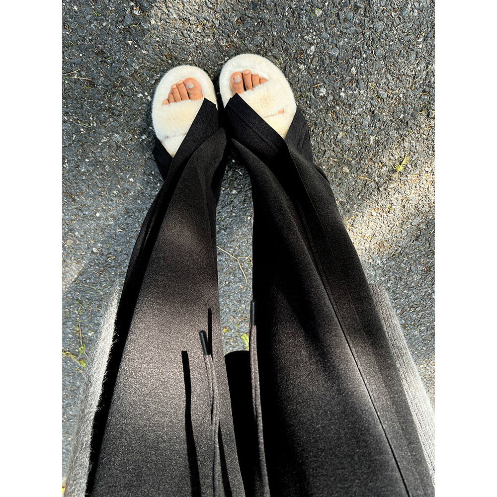 孕妇抽绳阔腿裤秋冬加绒垂感裤孕妇宽松拖地直筒休闲开叉糯米长裤