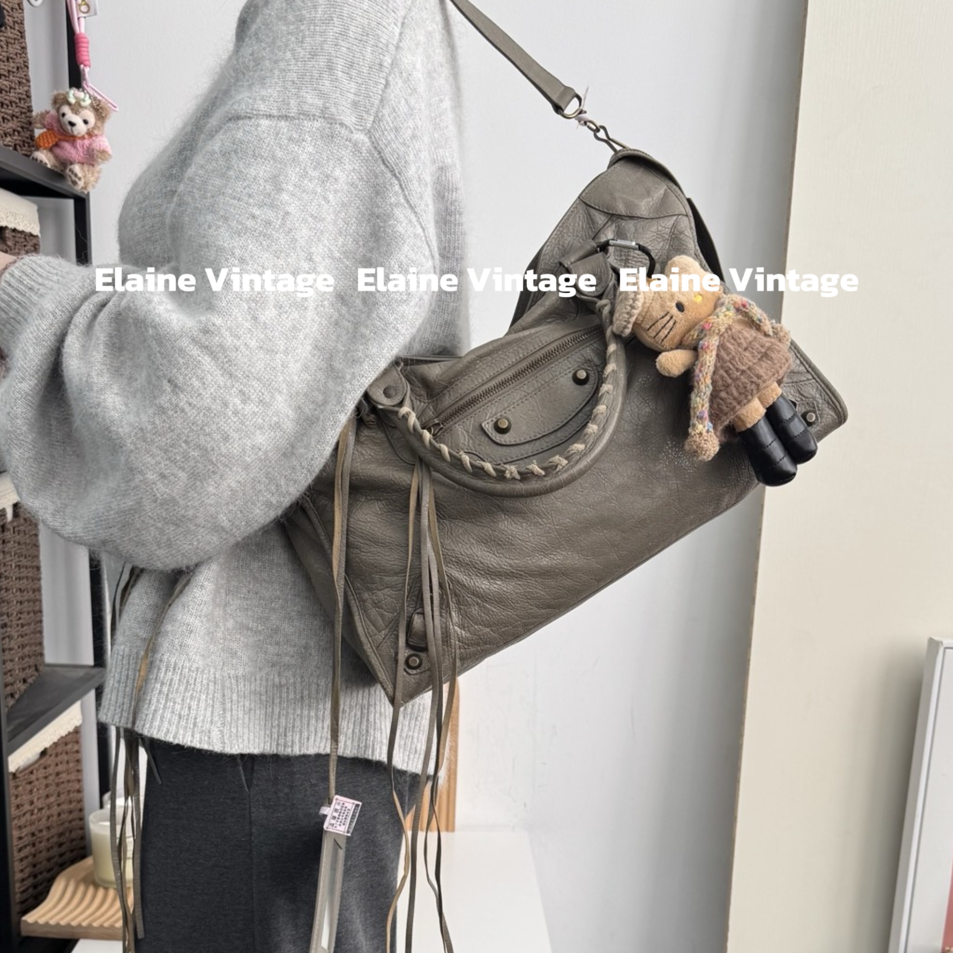 95新 Balenciaga/巴黎世家 CITY大象灰小钉铜扣机车包38cm/Y866