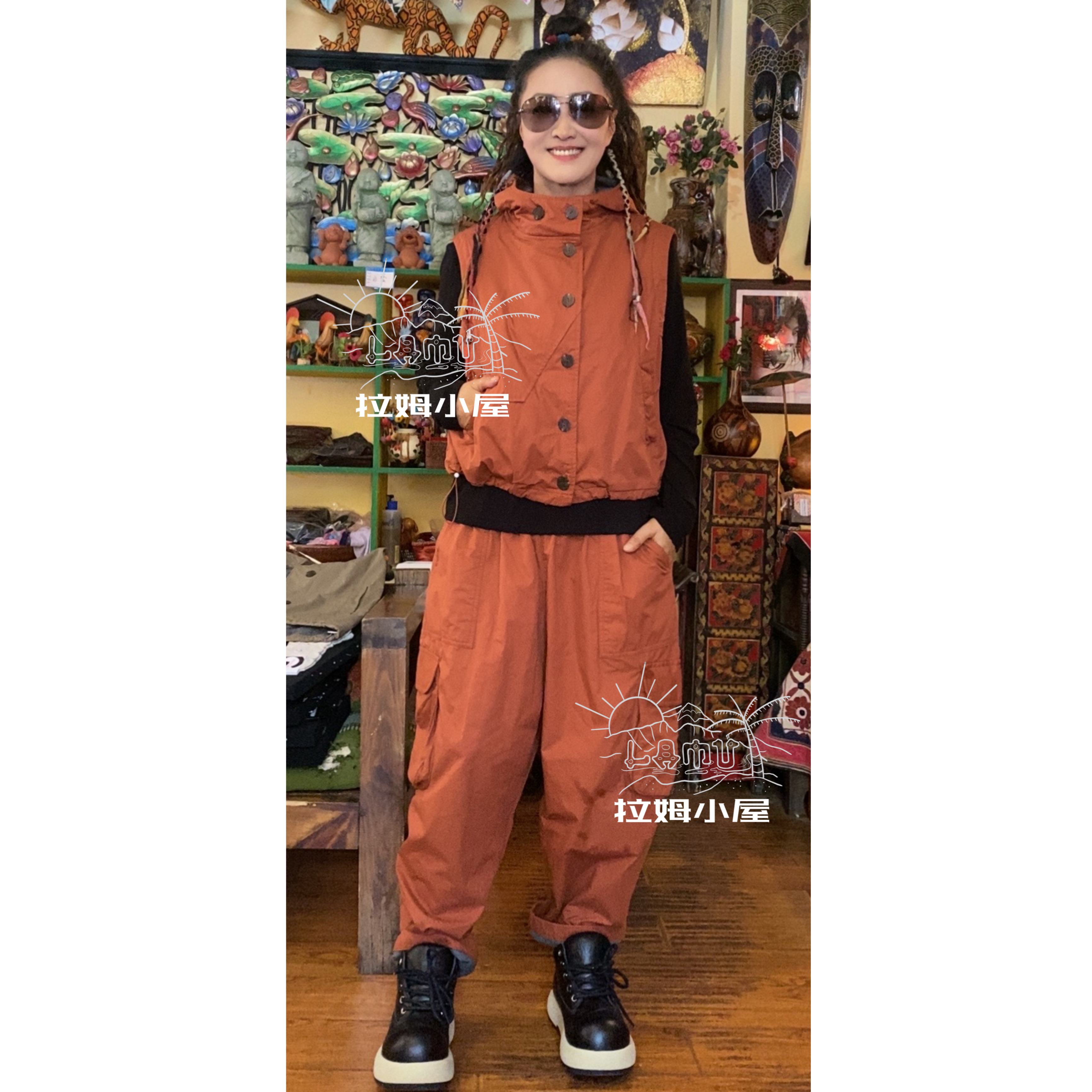 拉姆小屋 人气定制 百搭全松紧腰工装休闲裤 韩国制造