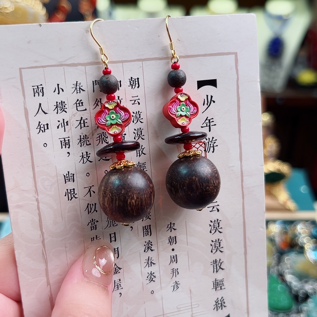 未镶嵌琥珀挂件耳环