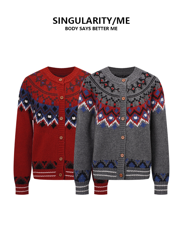 Singularity Me 12S 7897 羊毛混色撞色别致花式针织开衫