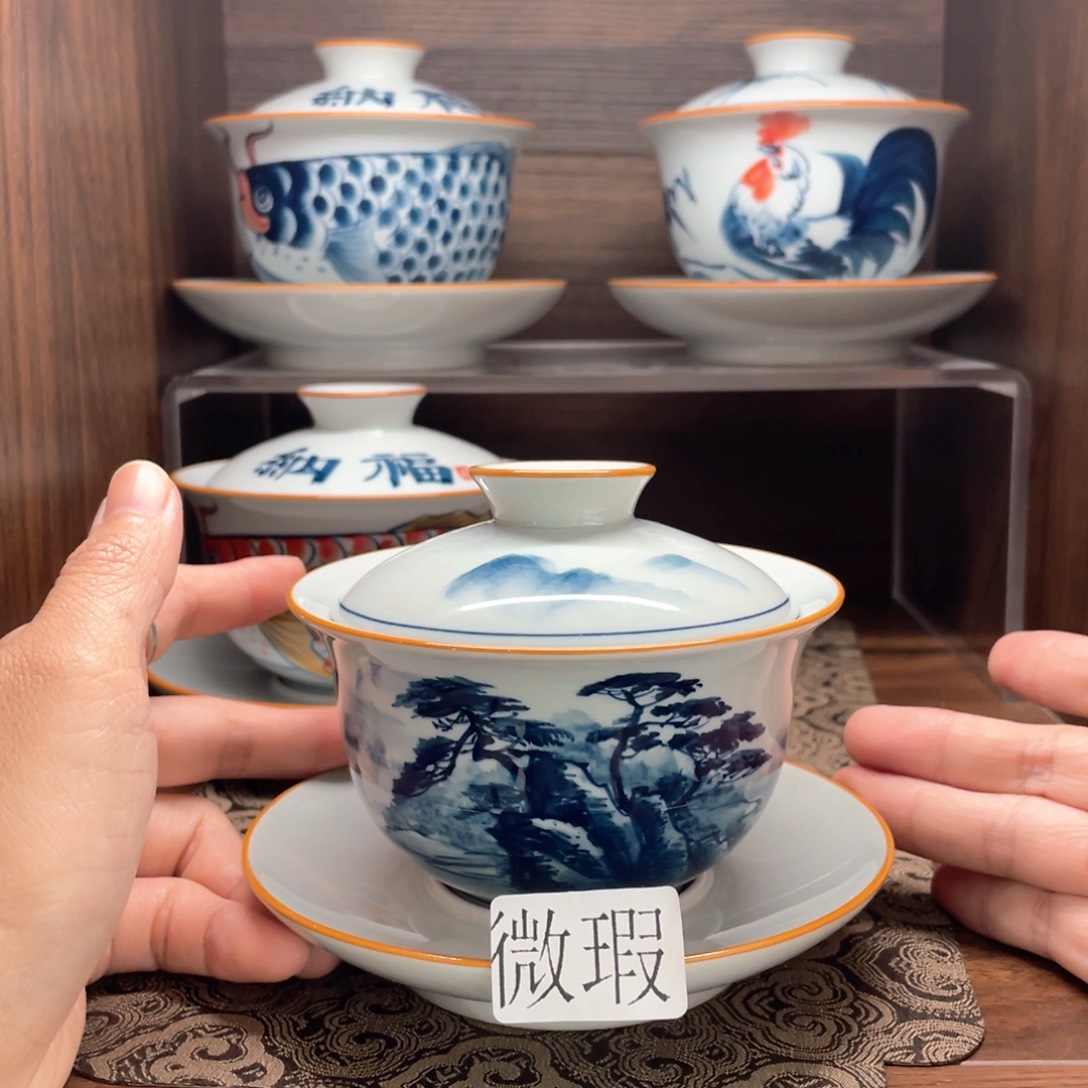 釉下手绘茶具微瑕