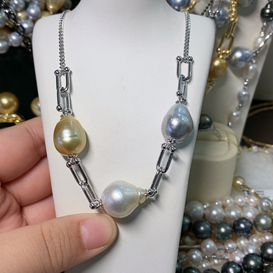 海水珍珠颈饰银S925镶嵌12-14