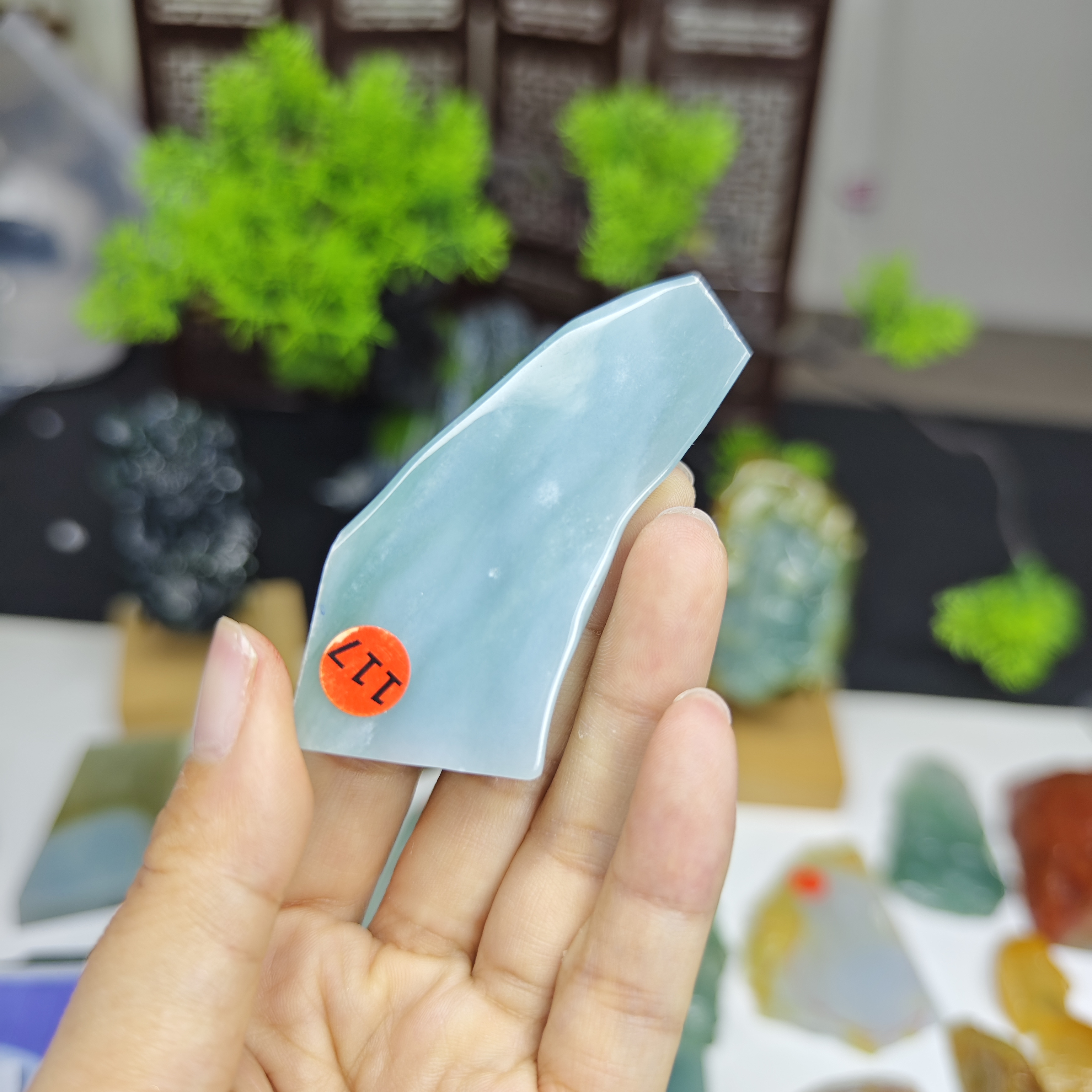 天然缅甸a货翡翠片料，尺寸62.3*30*8.8