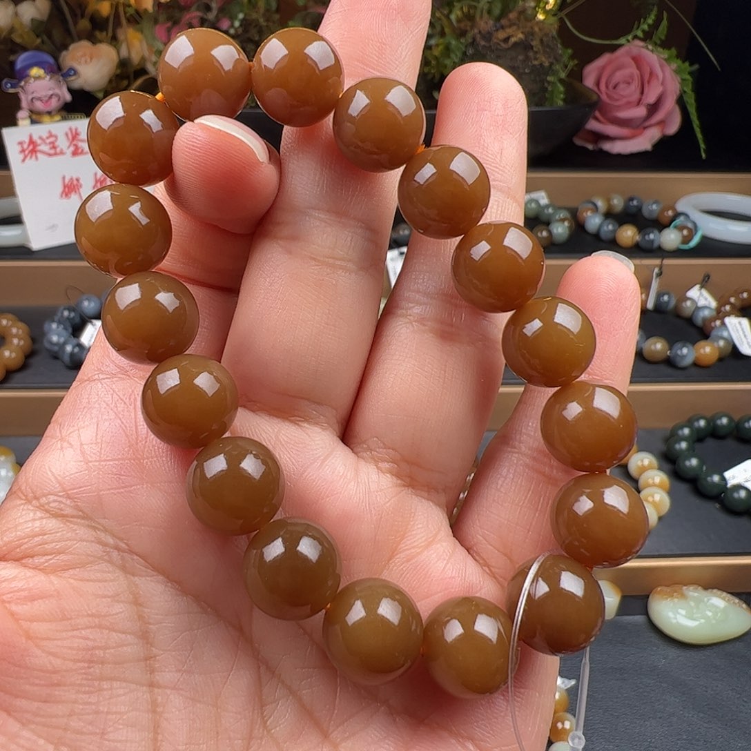 和田玉未镶嵌手链新疆且末金山老料红油糖老红糖卡12