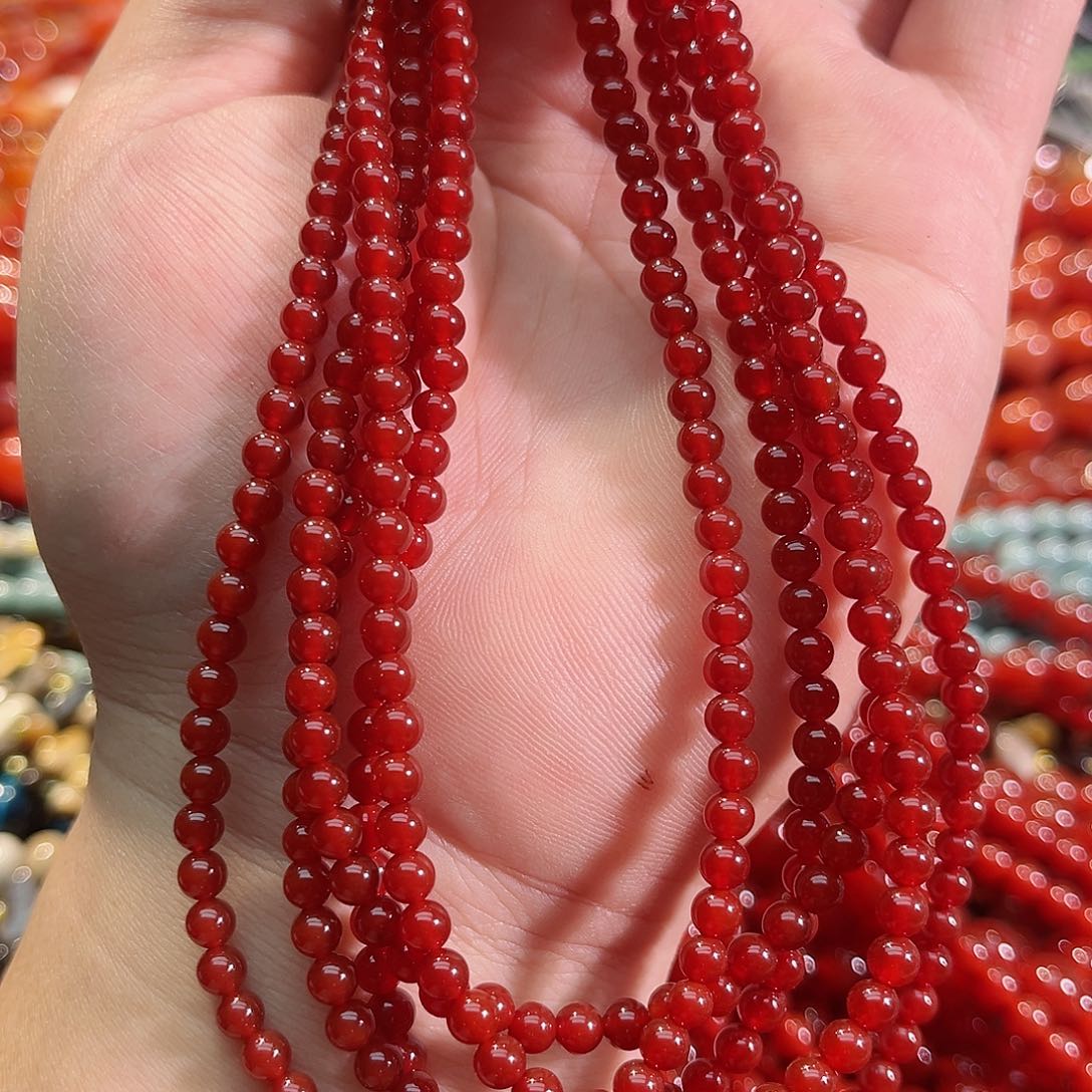 玛瑙/玉髓未镶嵌珠宝半成品A货红玛瑙一条4mm