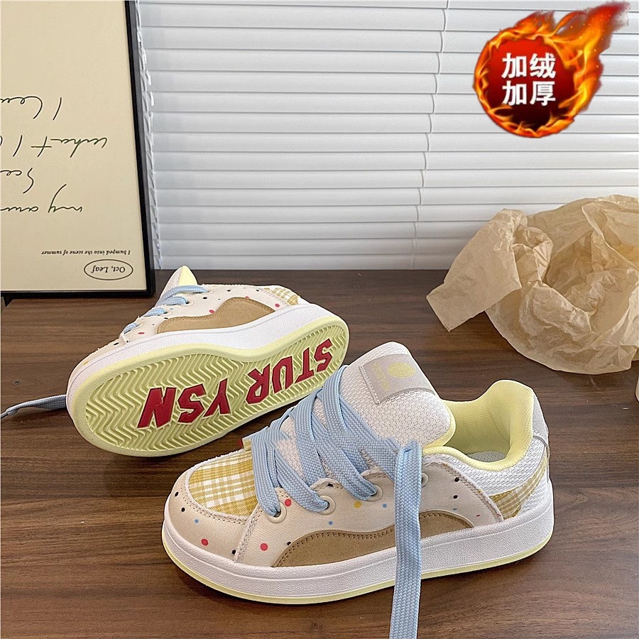 百搭休闲面包鞋棉鞋七彩格设计感板鞋ins潮2025新款学生小众