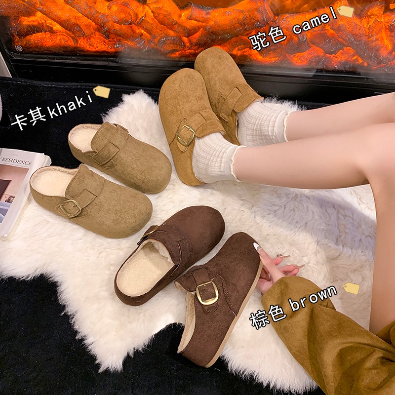 2025新款复古保暖勃肯鞋时尚潮流秋冬女外穿加绒半拖勃肯鞋ZF7536