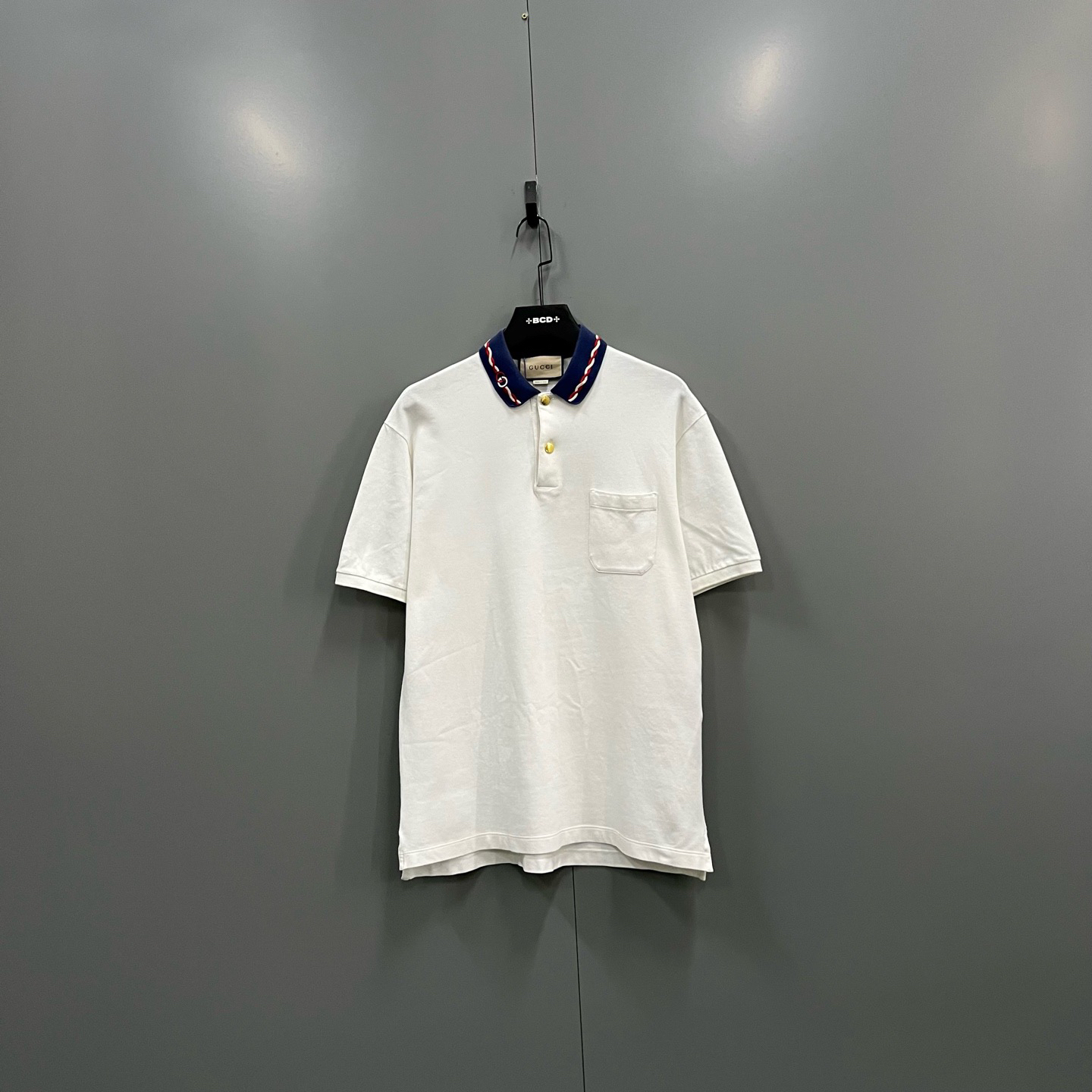 95新 GUCCI/古驰 (ll) 领口GG条纹polo衫 L码/018083