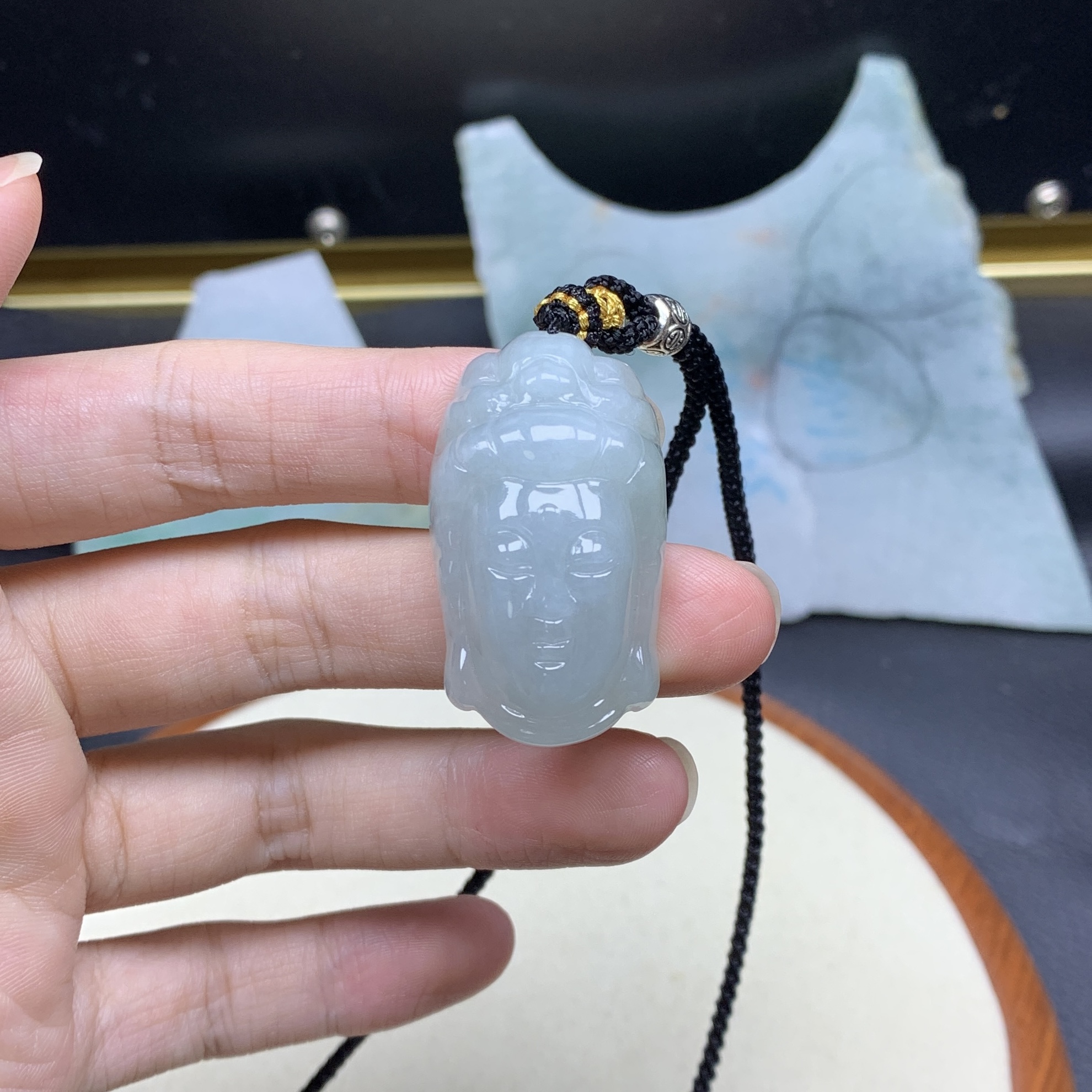 天然缅甸翡翠A货 观音吊坠毛衣链配饰观音头精品百搭