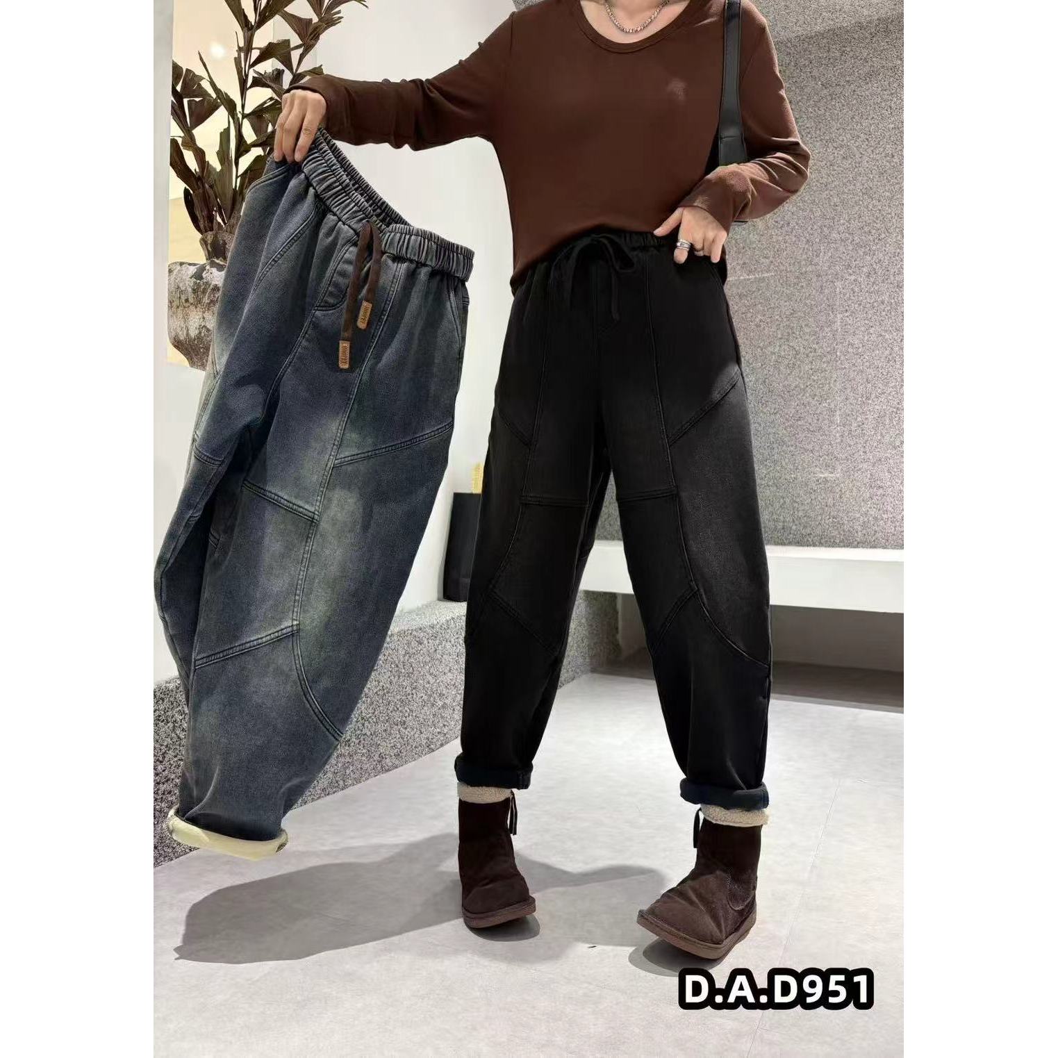 季公子2025秋冬女加绒加厚净版哈伦老爹牛仔裤951