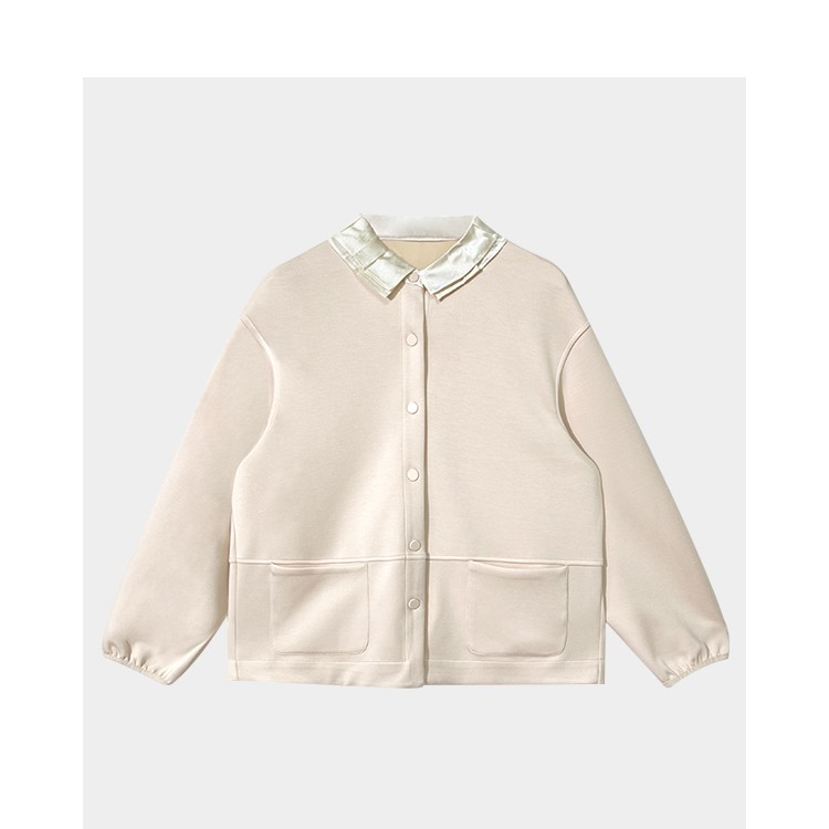 设计感秋季小个子百搭拼接荷叶领宽松开衫外套-24AW003清仓