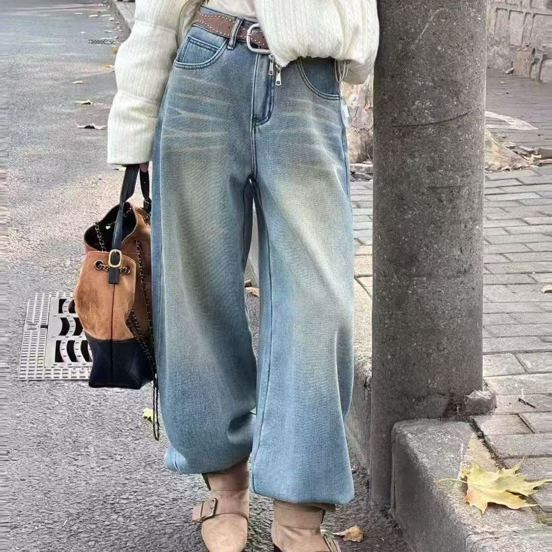 加绒加厚阔腿牛仔裤2599