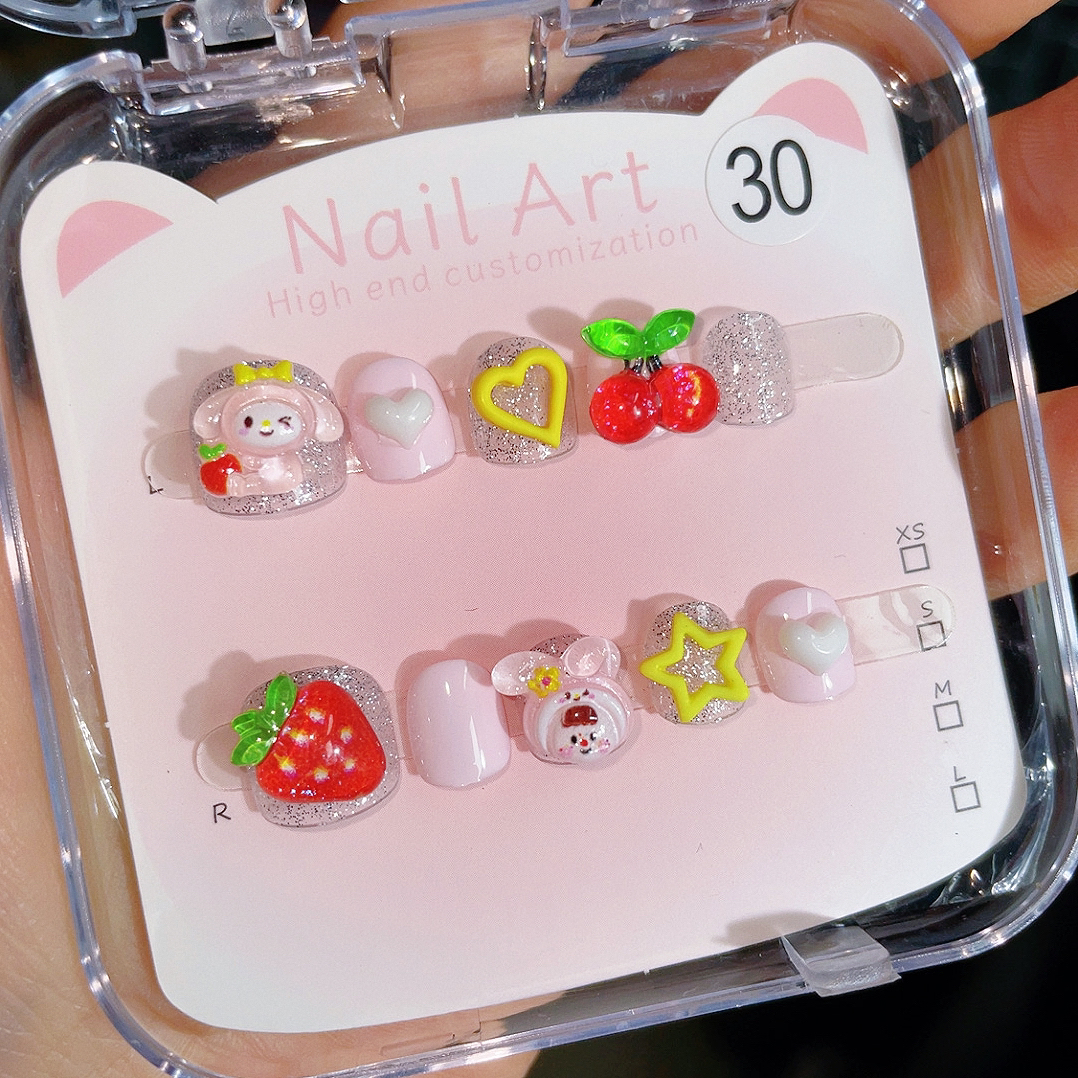 【抱草莓美乐蒂】3-12岁小朋友穿戴美甲贴卡哇伊美乐蒂女童穿戴甲片