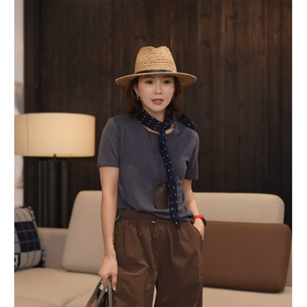 SHIIEELL气质百搭圆领针织衫上衣女夏季纯色简约短袖T恤W2615