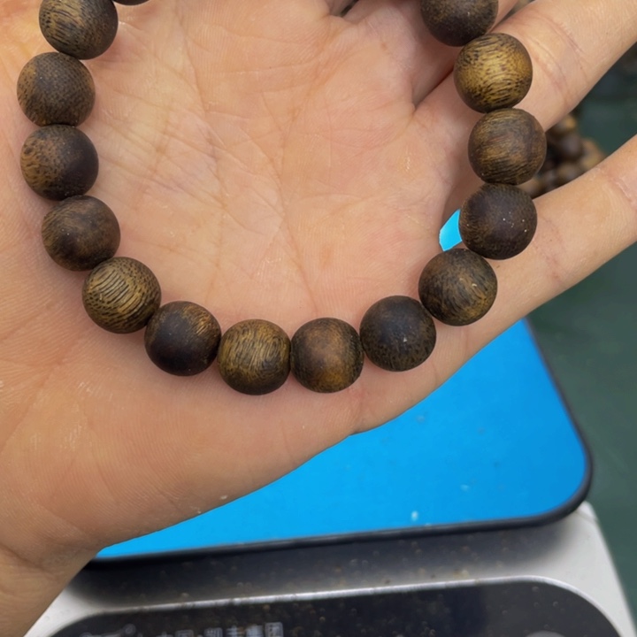 沉香木手串史*大黑棋圆珠12g