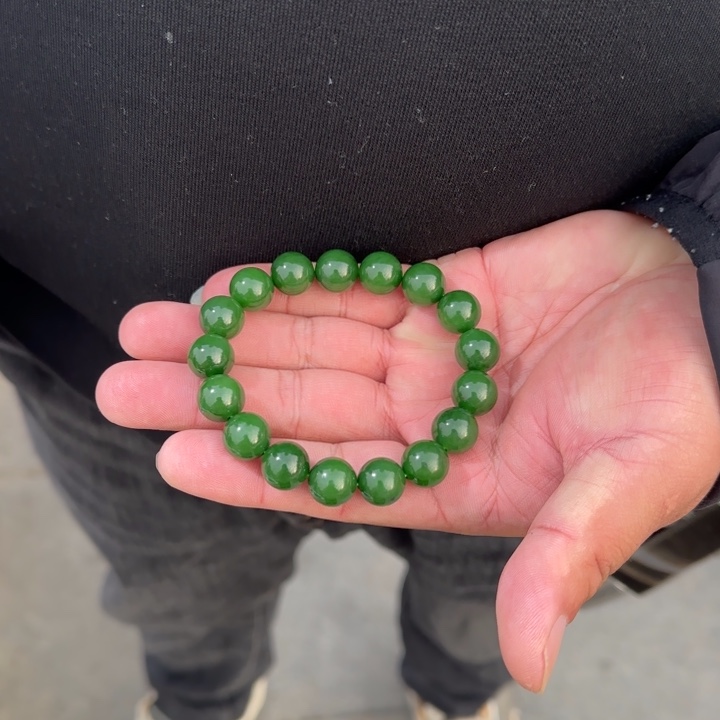 和田玉未镶嵌手链俄七辣油绿卡12