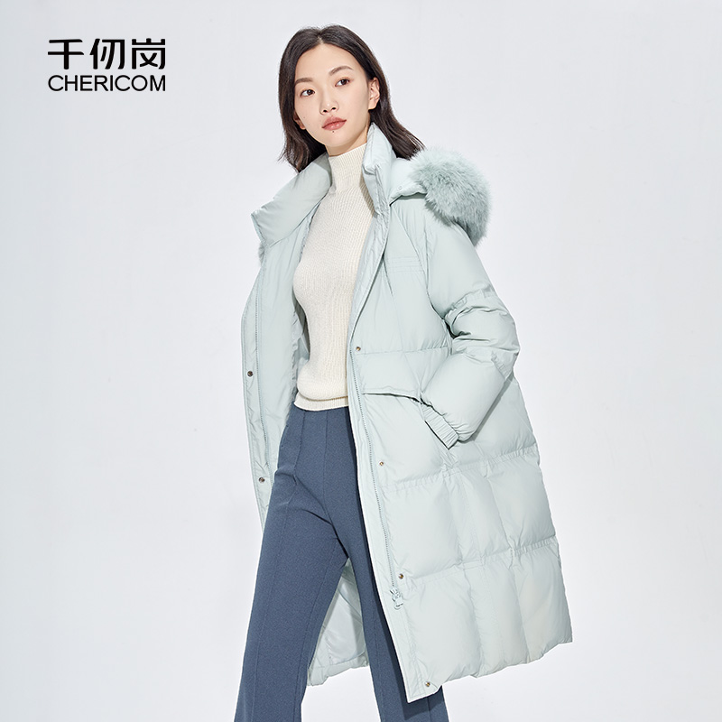千仞岗冬季羽绒服女士长款连帽外套毛领通勤百搭休闲保暖Y289225A