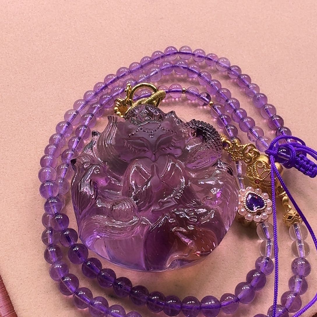 水晶颈饰未镶嵌天然巴西紫水晶狐狐吊坠