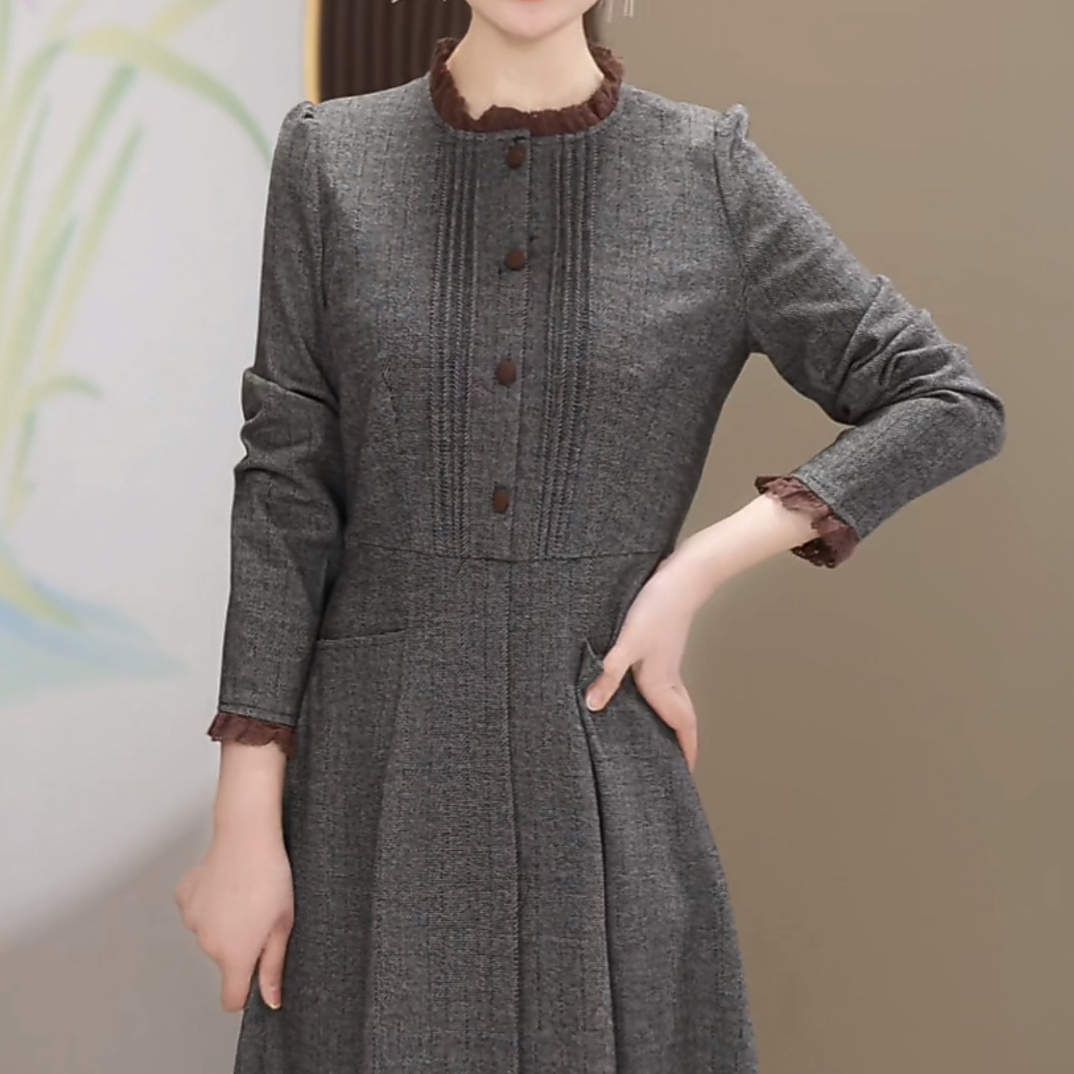A0978新款秋冬时尚小香风加厚收腰显瘦气质连衣裙