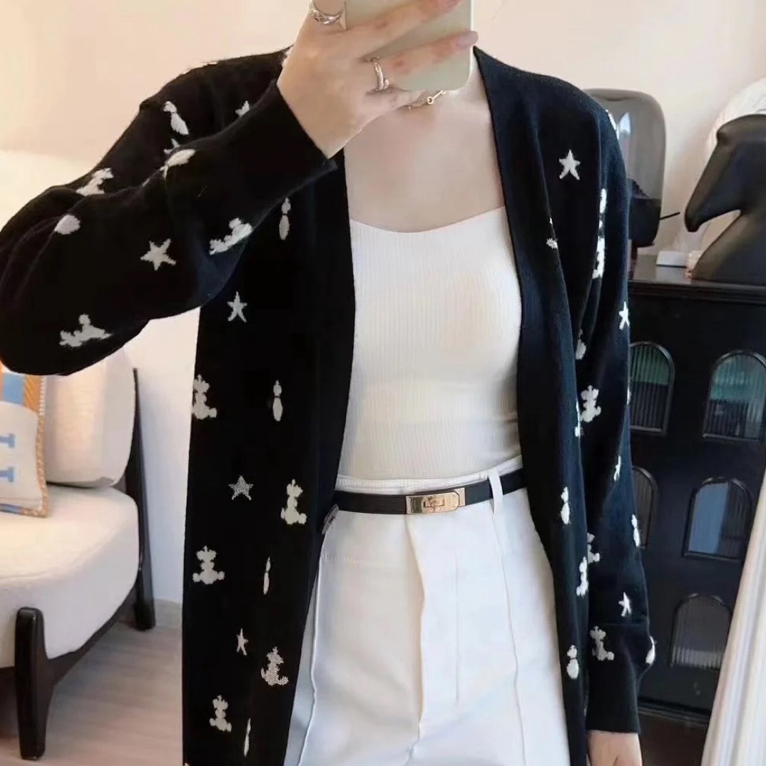 99新 Hermes/爱马仕 A100766/印花长款针织开衫/36码