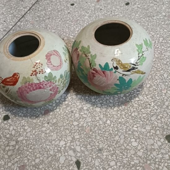 陶摆件花鸟罐罐摆件粉彩陶瓷摆件粉彩