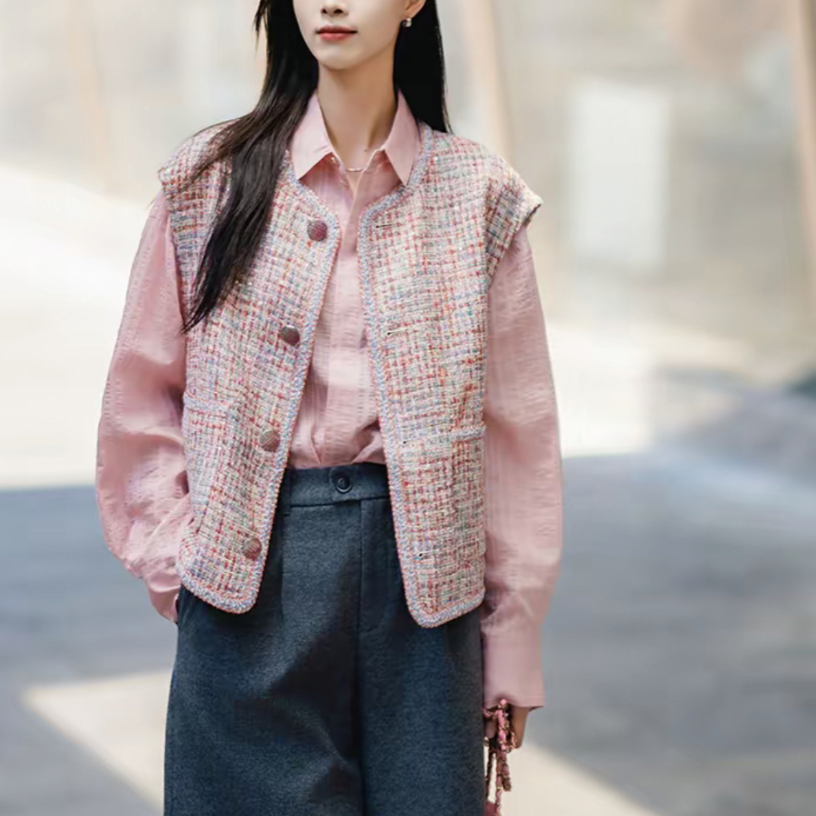 时尚简约气质轻奢洋气小香风精致温柔马夹女 1400791