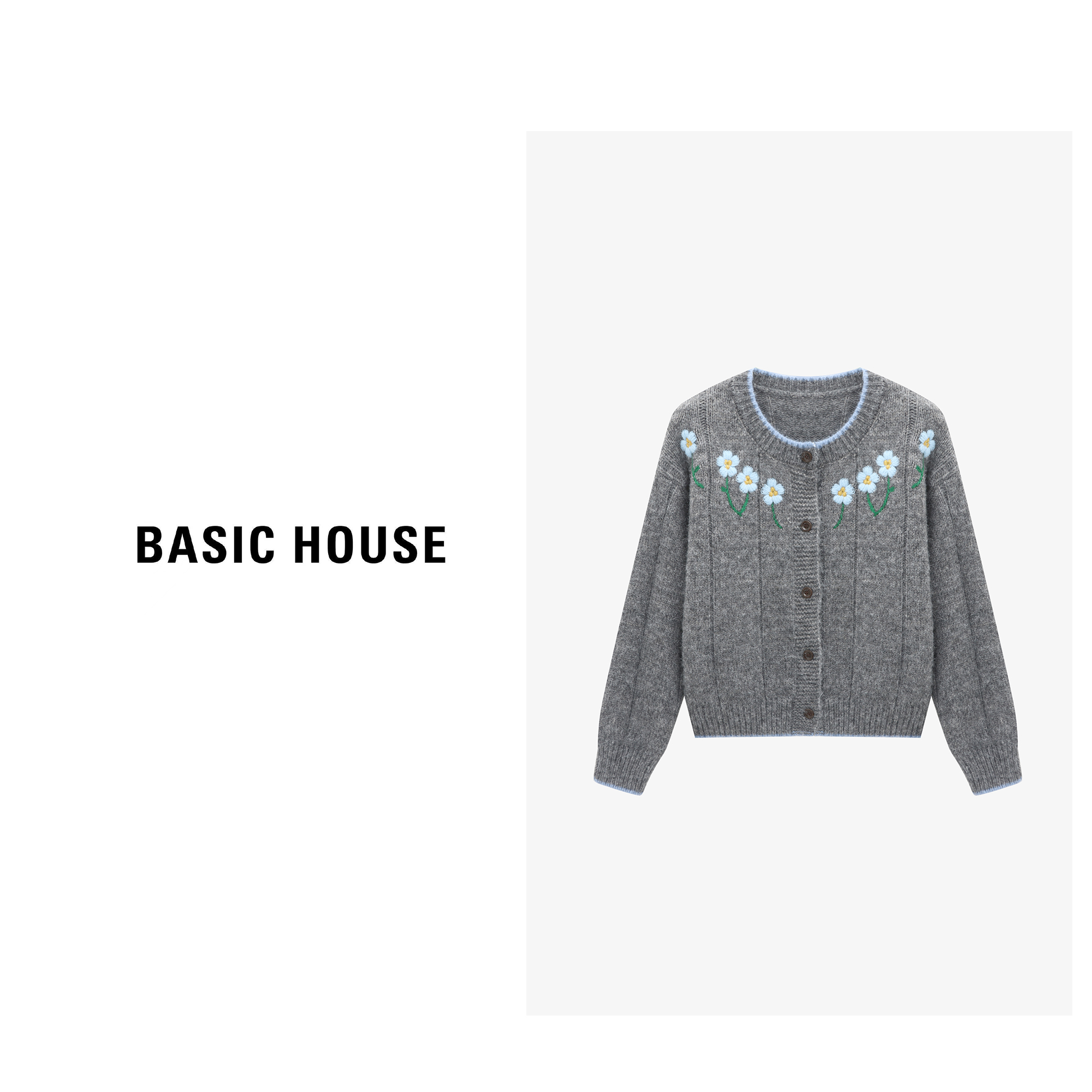 Basic House/百家好秋季新款简约时尚浪漫小花毛衣-B0625B5JSA2