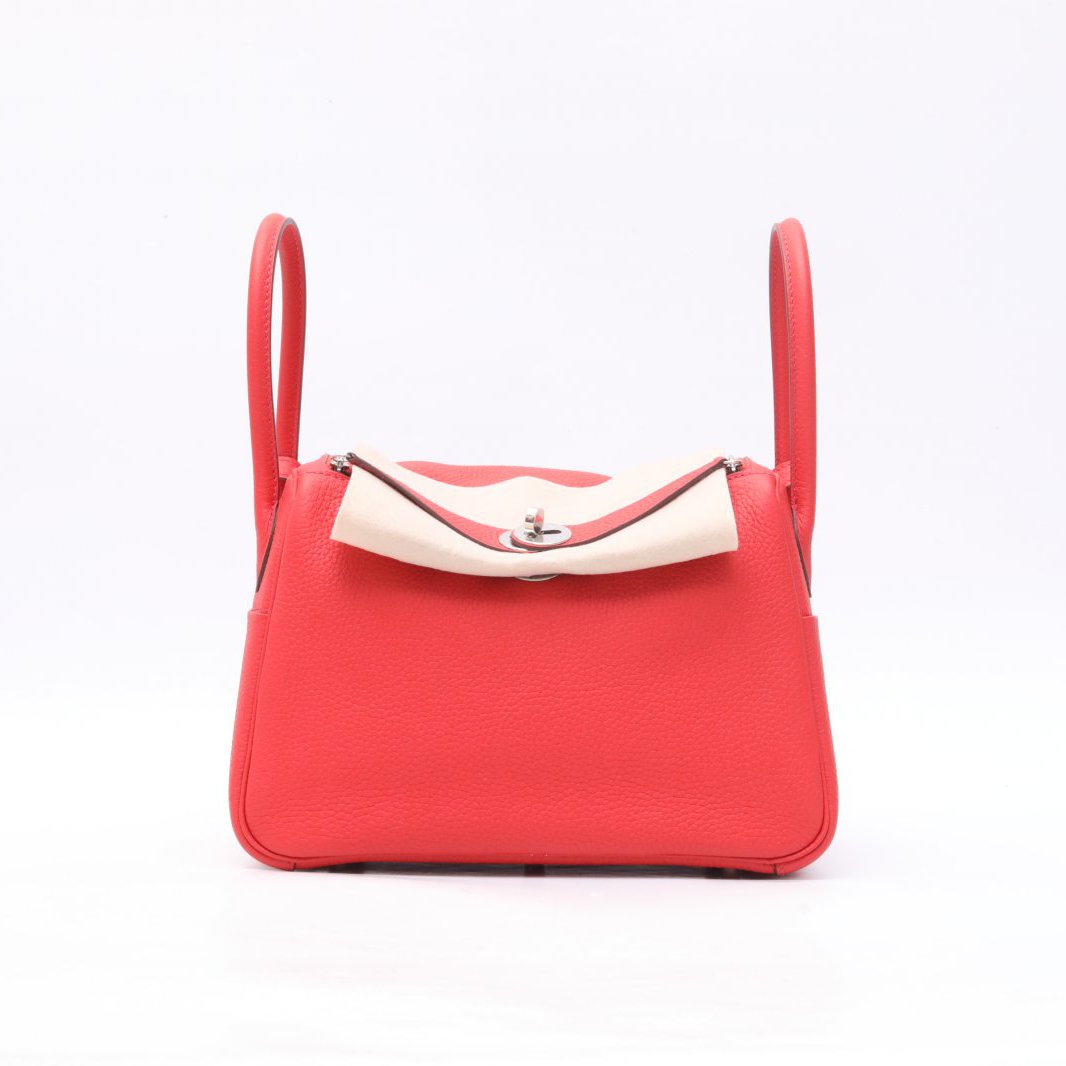 99新 Hermes/爱马仕 小花6欢 Lindy 26 番茄红 TC皮 X刻 银扣包