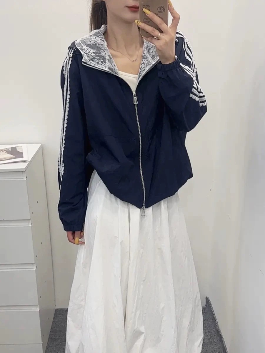 【重工蕾丝拼接设计感】夏季防晒服流行洋气休闲外套-苋18325(7071)