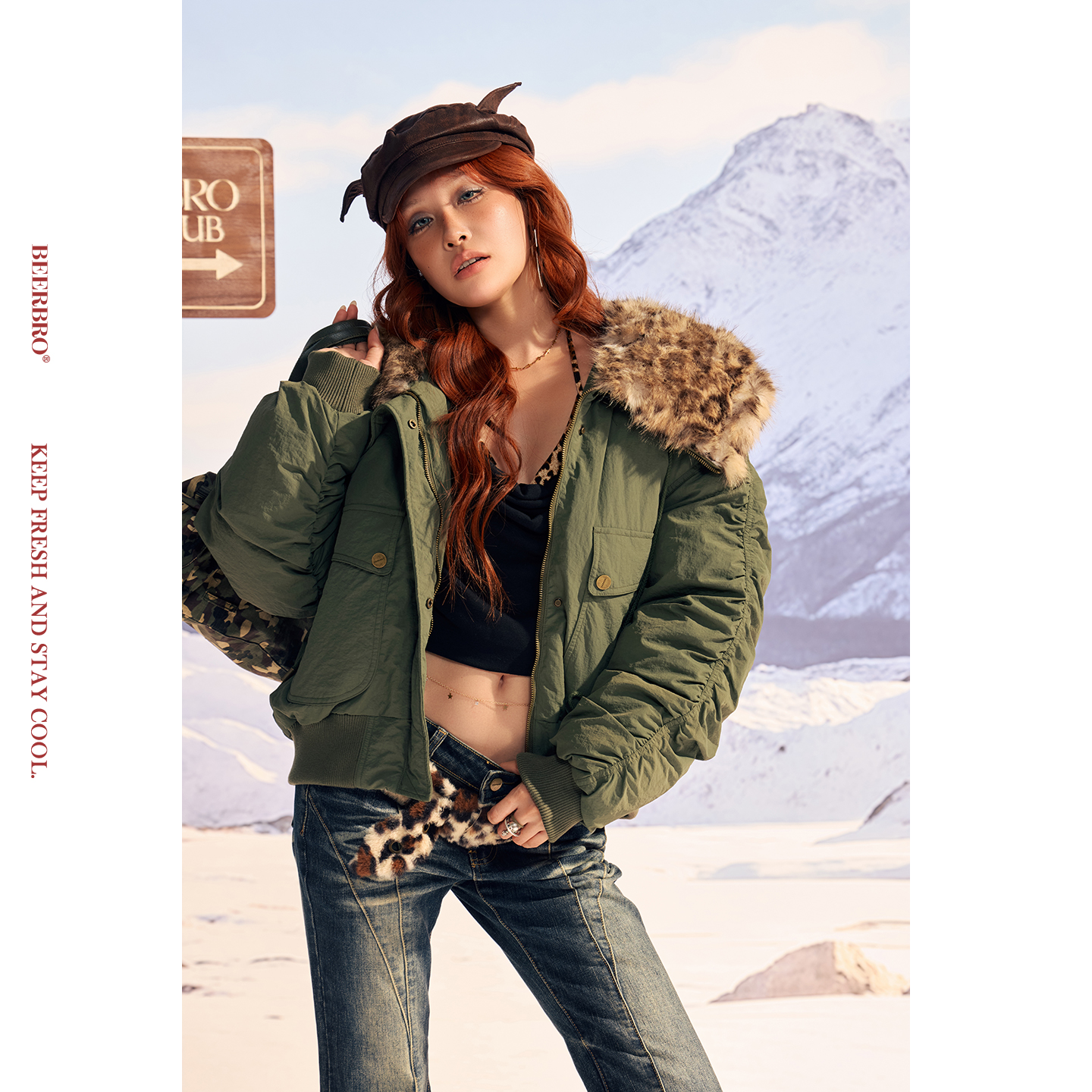 『反叛竞技社』保暖舒适90白鸭绒豹纹毛领羽绒服BZ25DLM1243-1DF10A