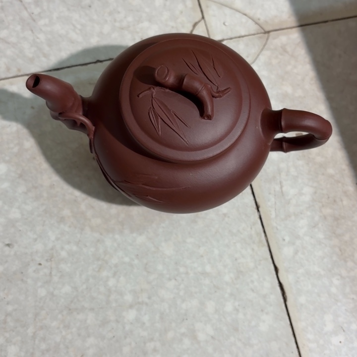 紫砂茶壶紫泥贴花掇支300cc