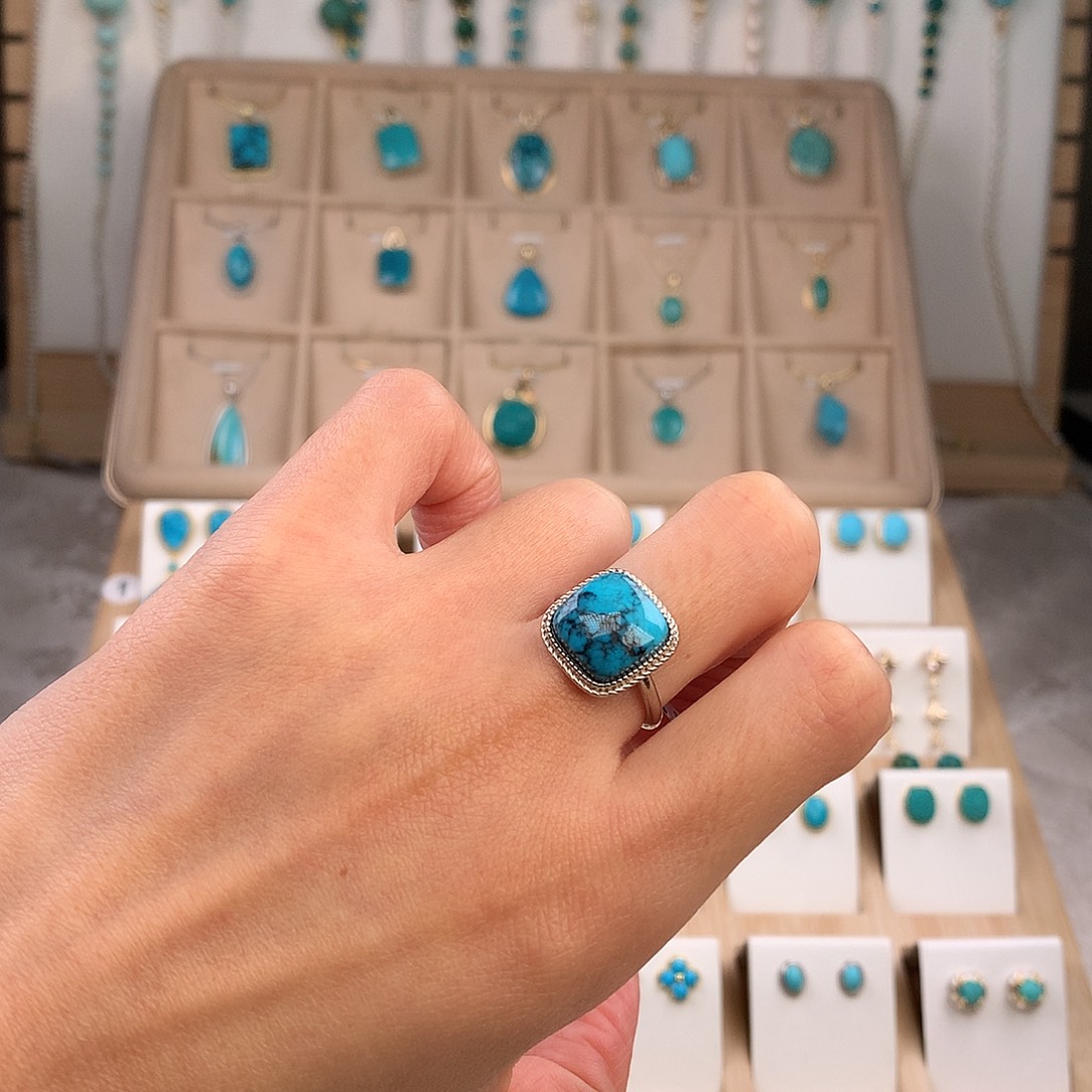 绿松石银S925镶嵌戒指