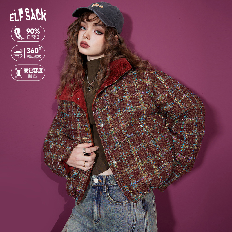 妖精的口袋永远闪亮小香风羽绒服安哥拉红加厚羽绒外套25415087