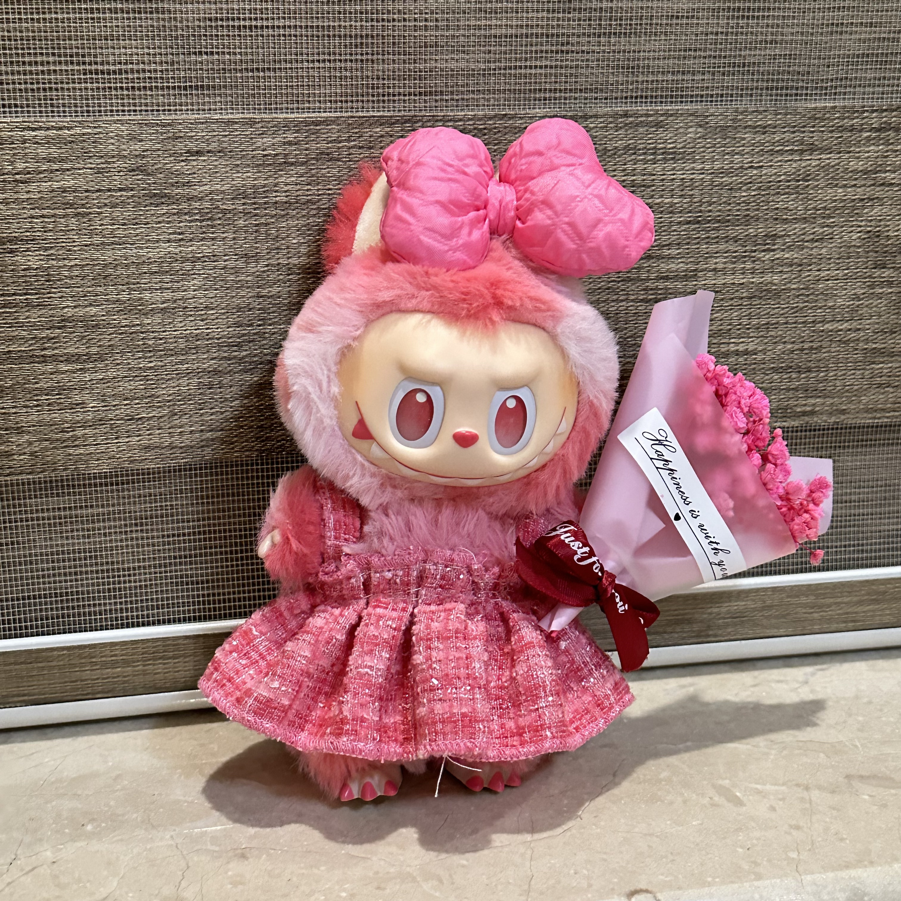 labubu一二三代坐坐派对的娃衣套装  玫瑰裙子