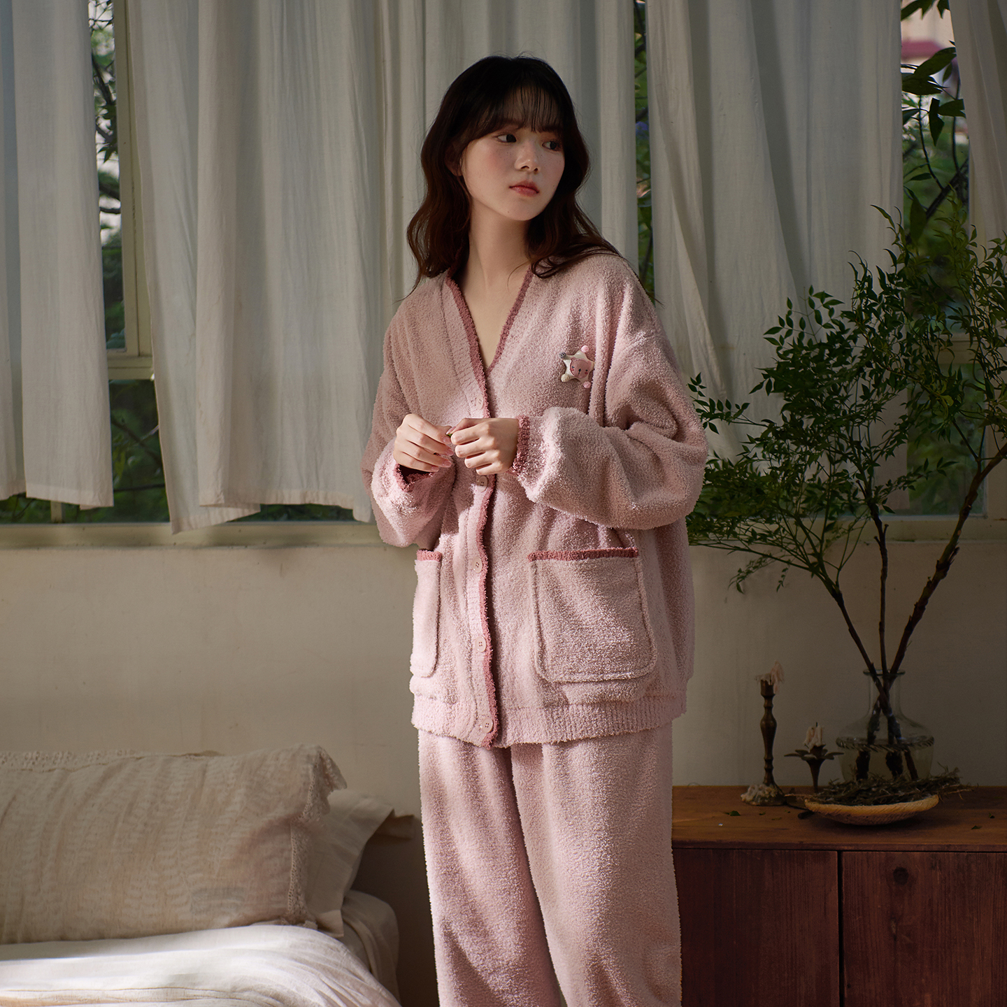 思莉太太【风吹粉浪】睡衣女冬季加厚加绒甜美女孩可外穿毛绒家居服