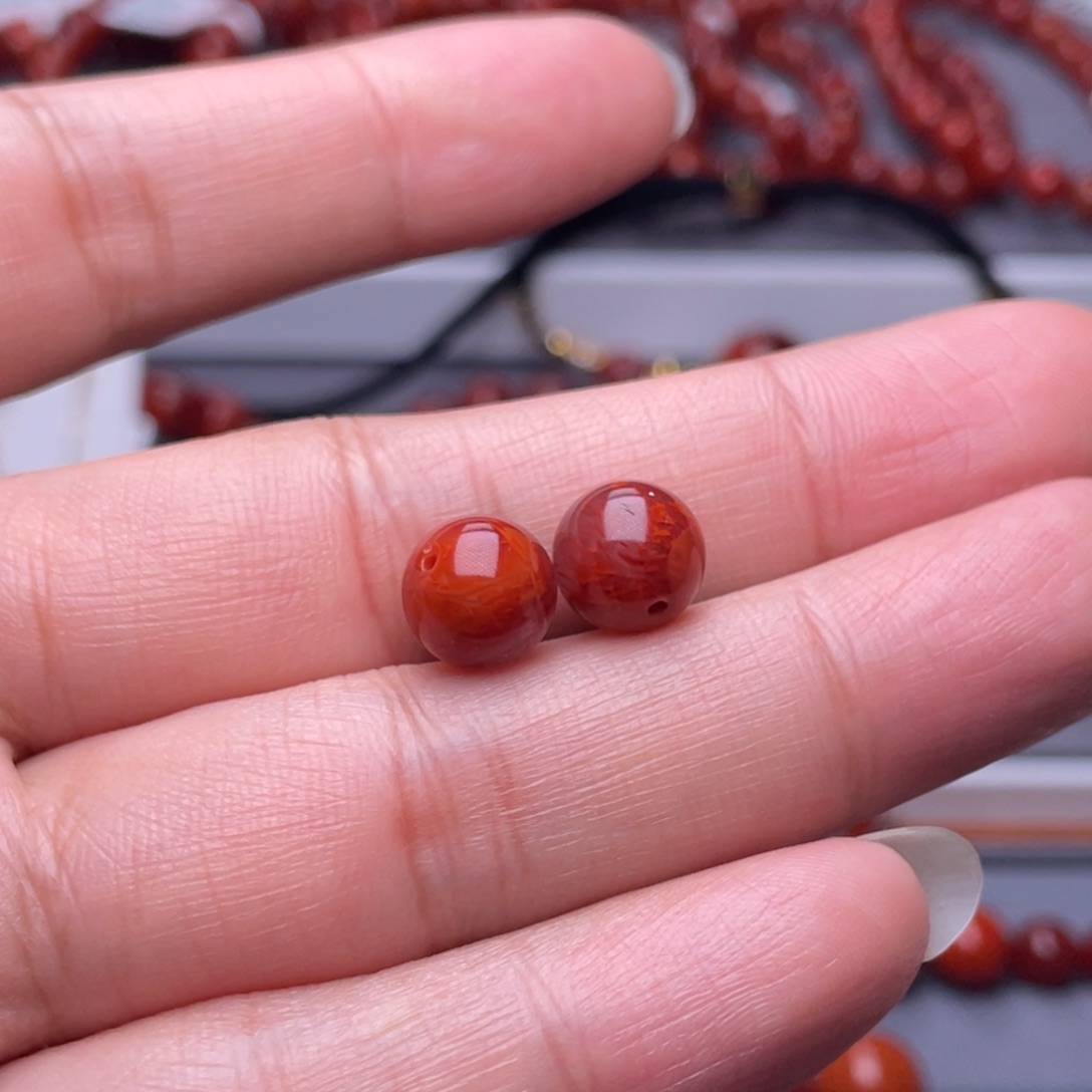 南红玛瑙未镶嵌配珠9.6mm瓦西牛血火焰纹单珠