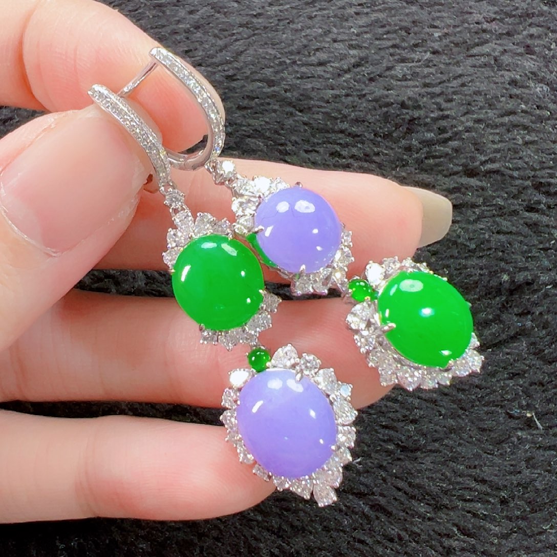 翡翠18K金镶嵌耳饰签收后24小时鉴赏期