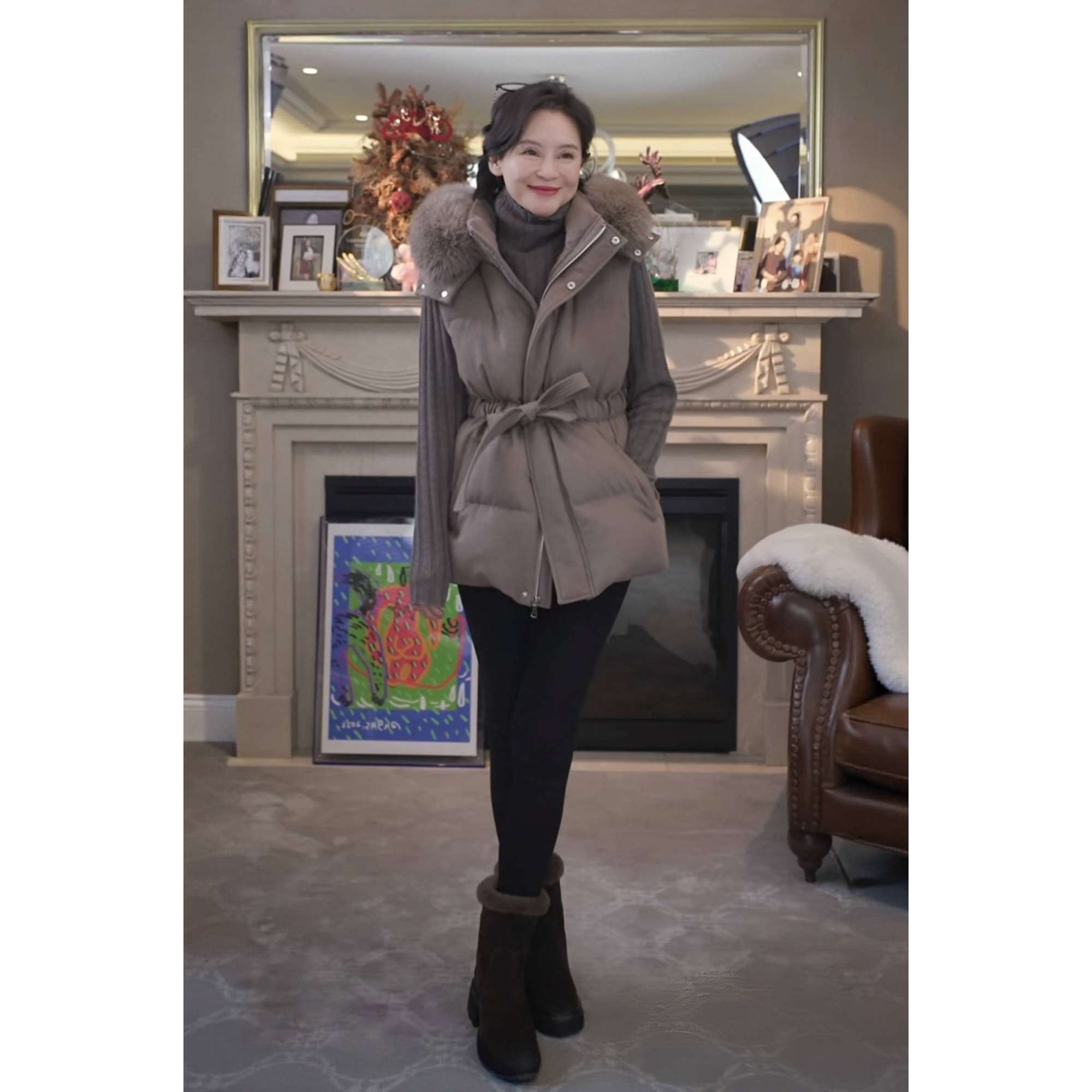 我是摩羯 柏林雪夜 90白鹅绒狐狸毛领收腰保暖中长款羽绒马甲